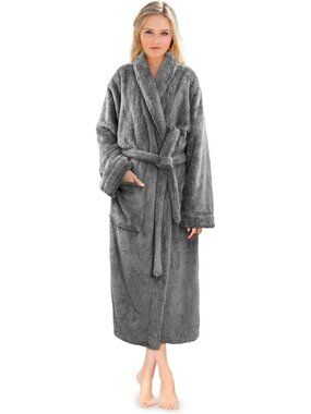 〽️Women's Bathrobe Gray Fleece Luxury Soft Warm Fluffy Sherpa Shaggy Robes